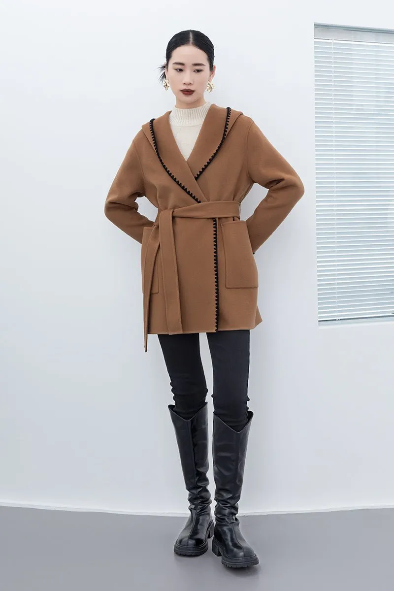 Camel Wool Coats With Belt