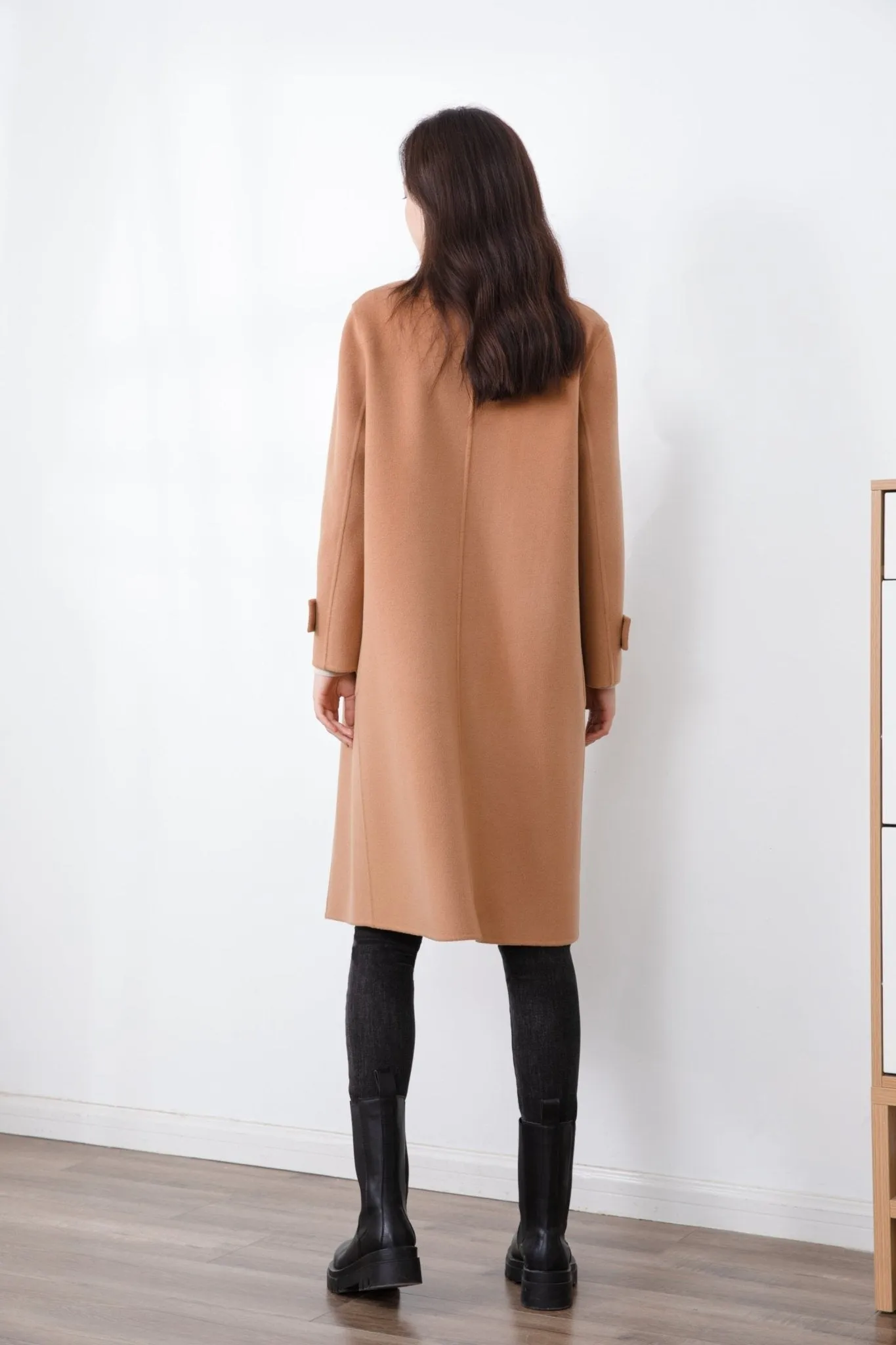 Camel Wool Square Collar Overcoats