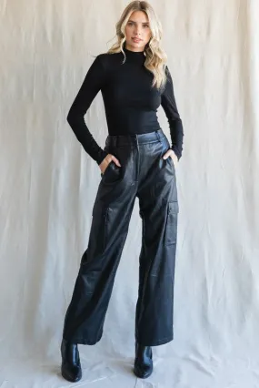 Cargo Faux Leather Wide leg Pants