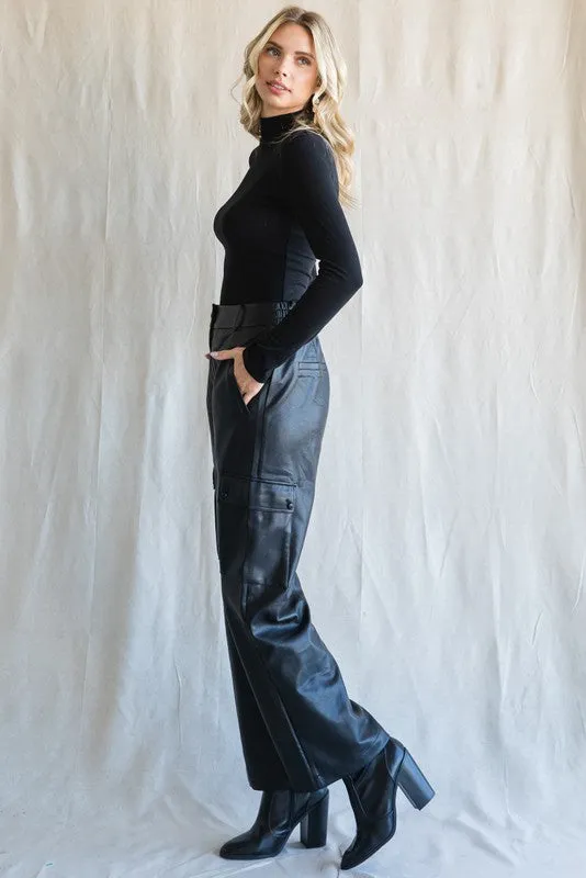 Cargo Faux Leather Wide leg Pants