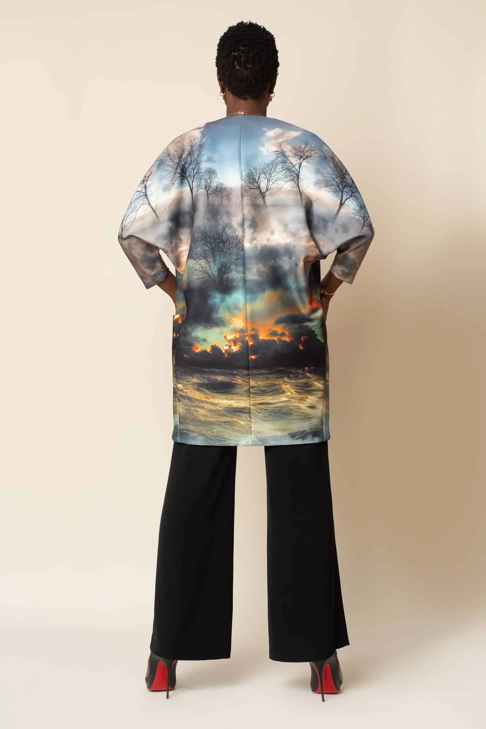 Chaos Print Big Pocket Neoprene Kimono