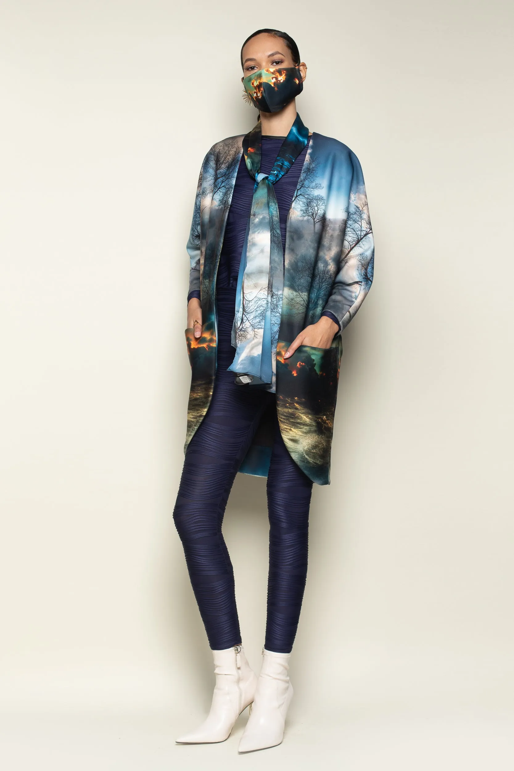 Chaos Print Big Pocket Neoprene Kimono