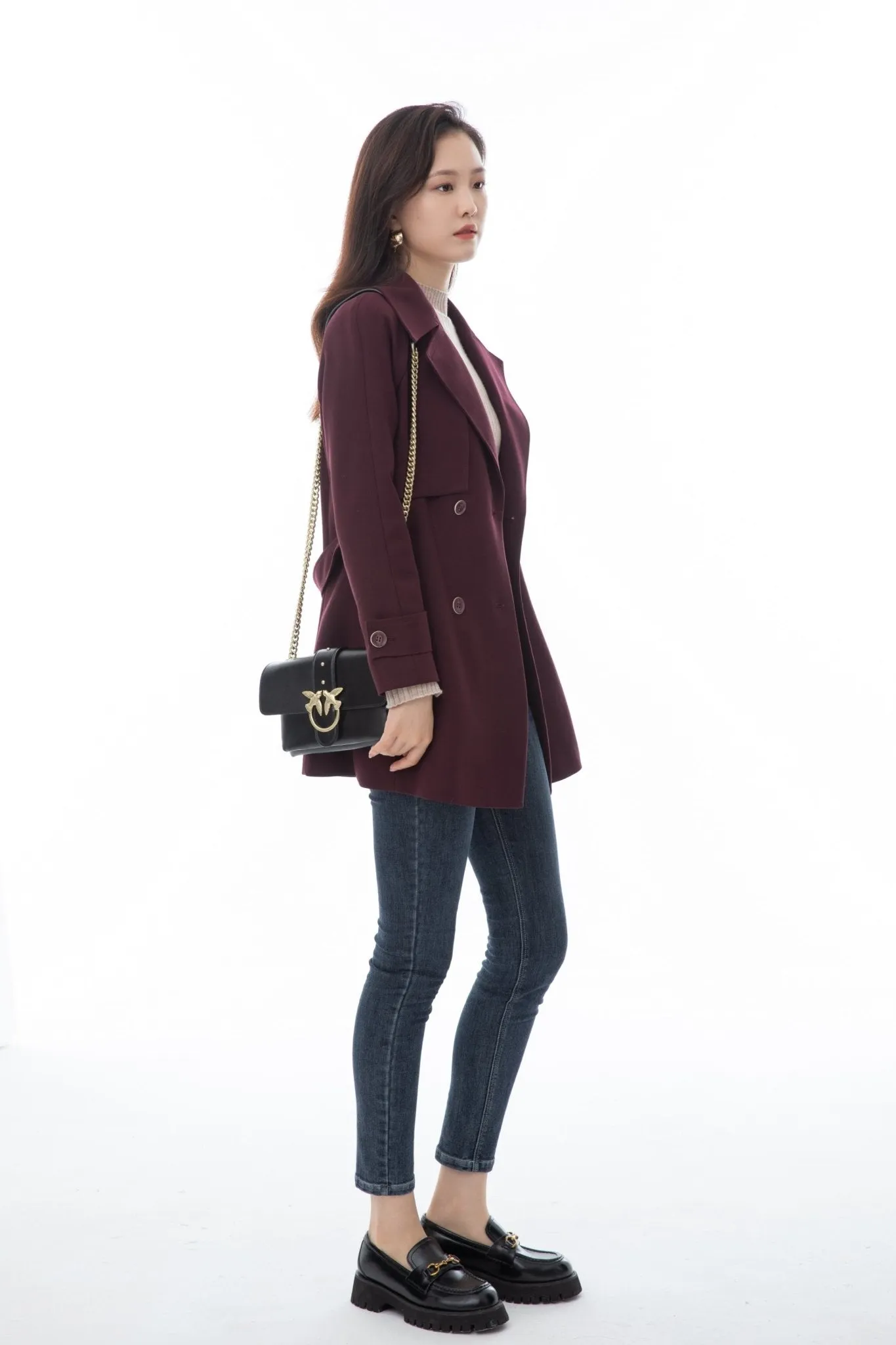 Claret Short Double-breasted Coats Overcoats