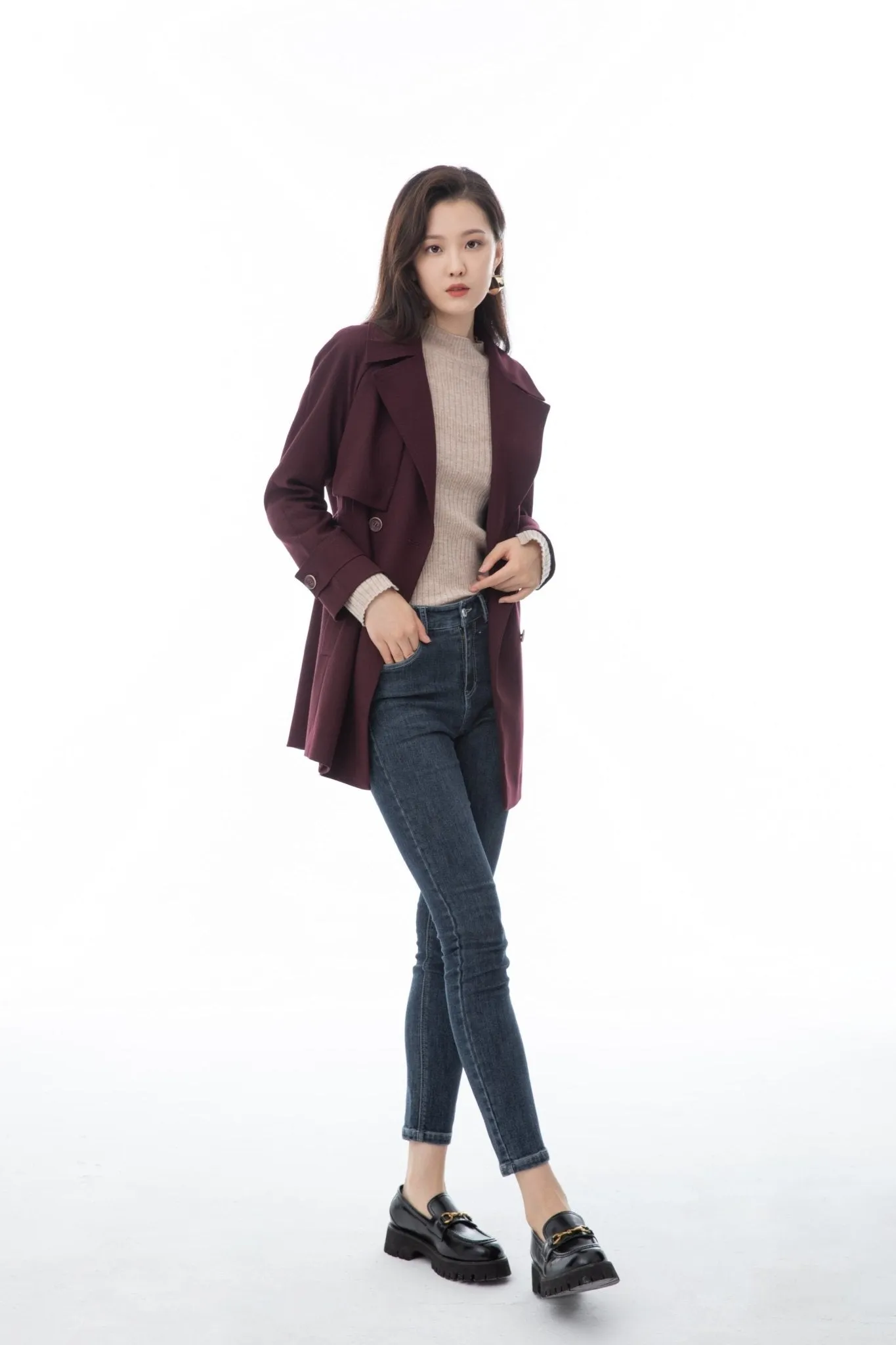 Claret Short Double-breasted Coats Overcoats