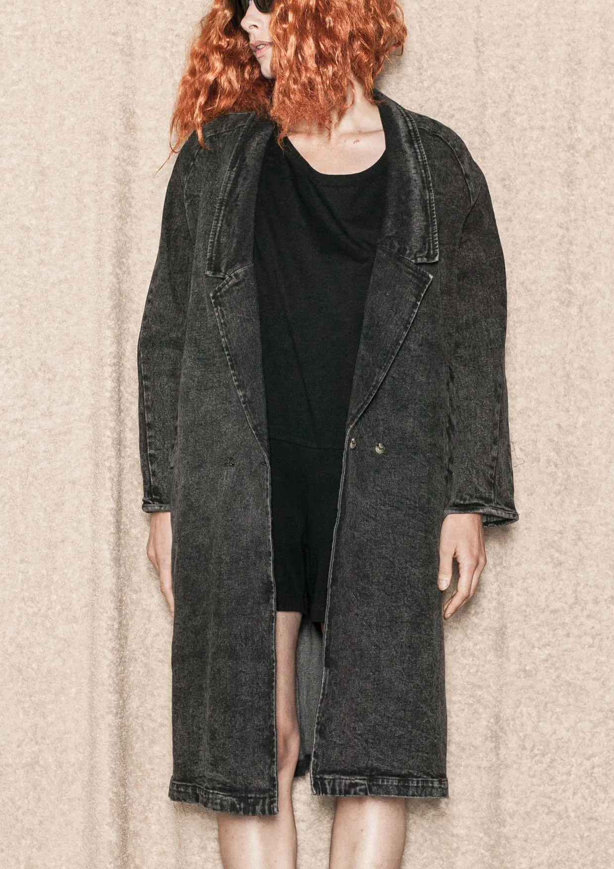 COAT LONG REVERS - DENIM washed black