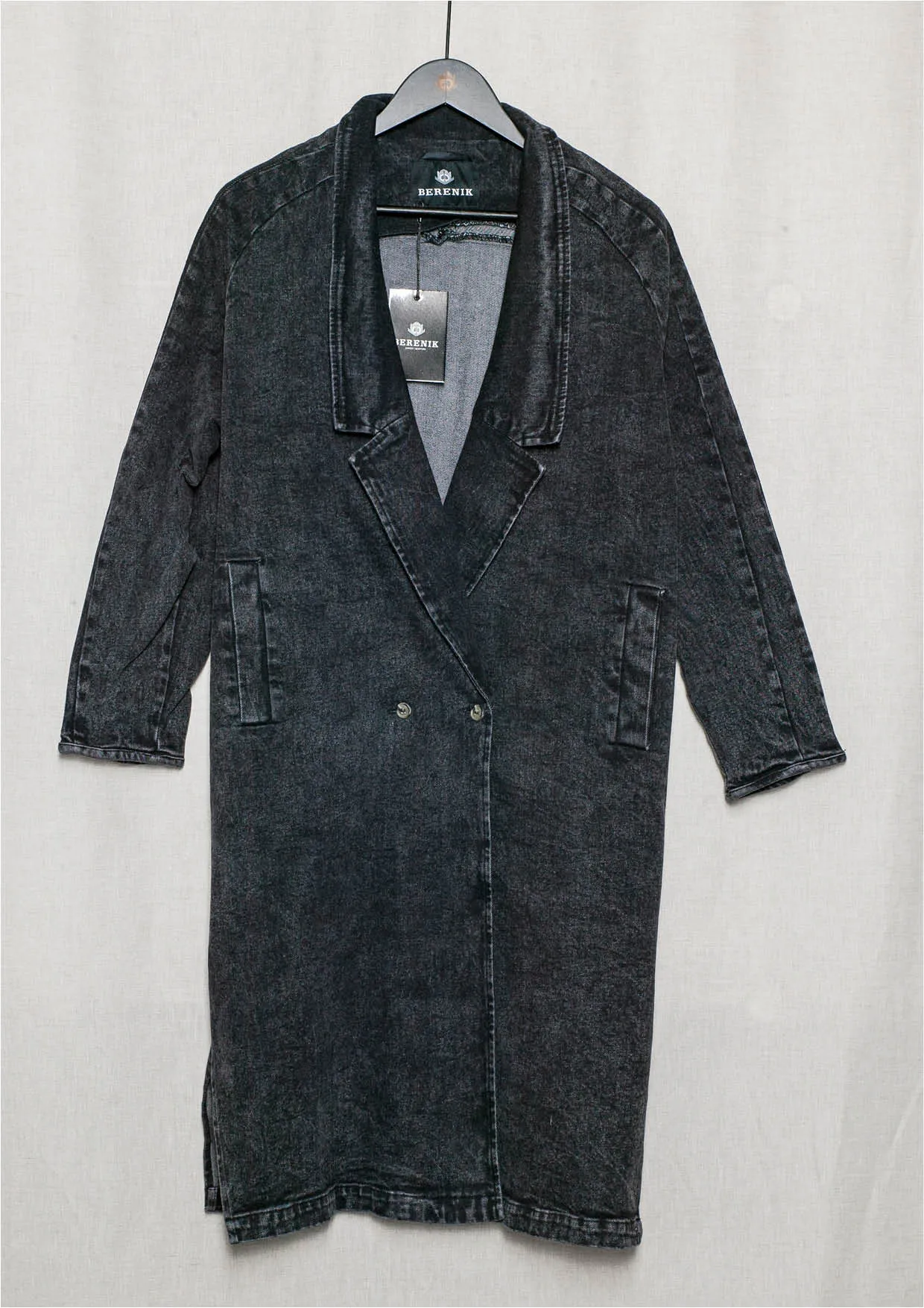 COAT LONG REVERS - DENIM washed black