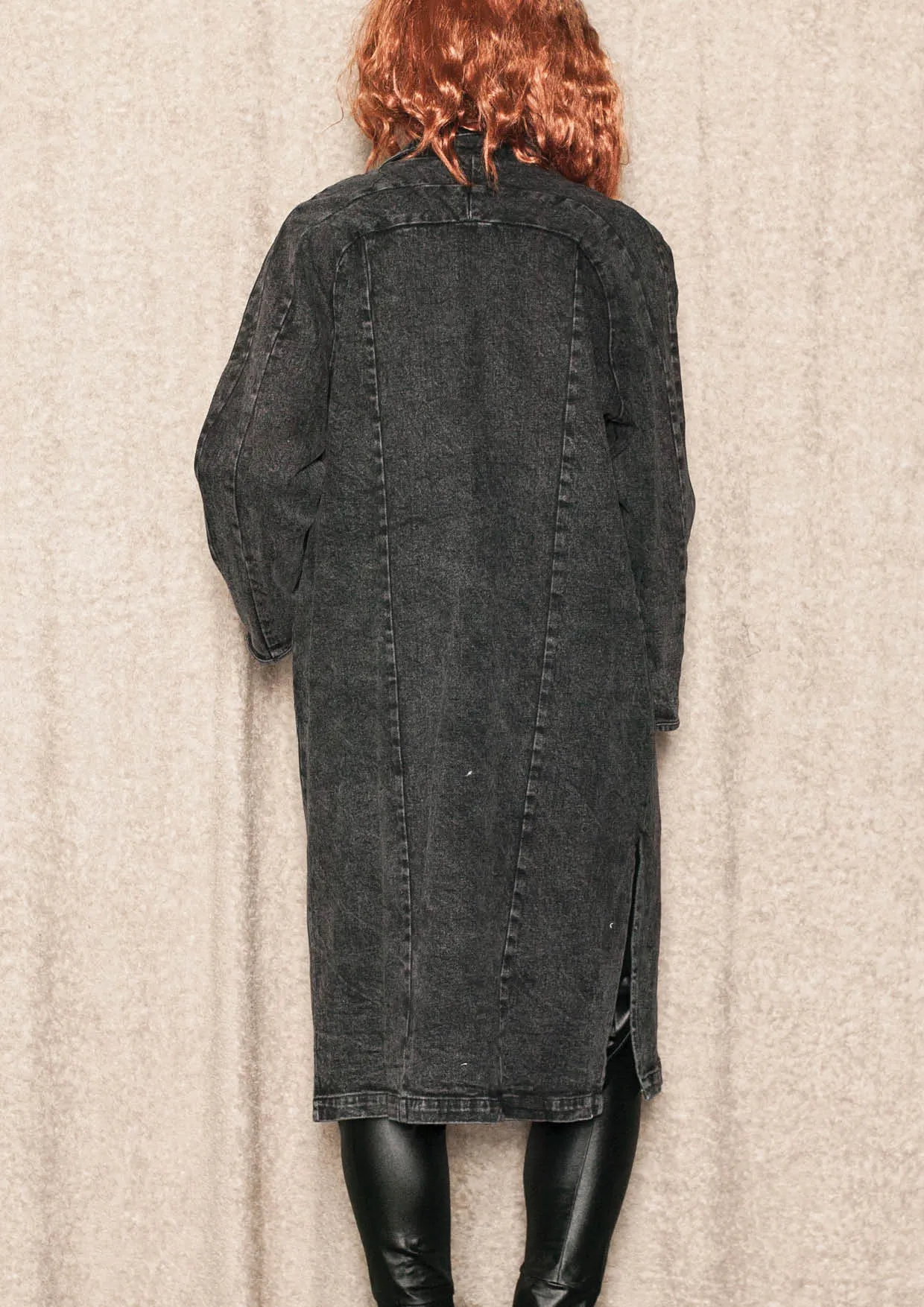 COAT LONG REVERS - DENIM washed black