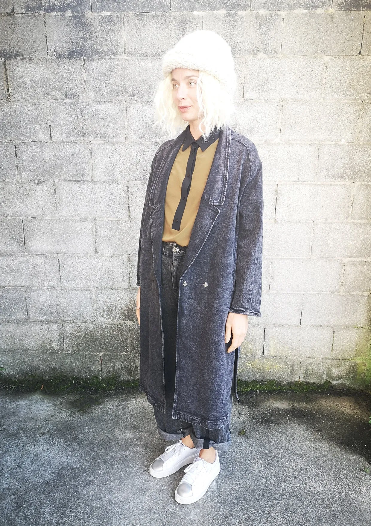 COAT LONG REVERS - DENIM washed black