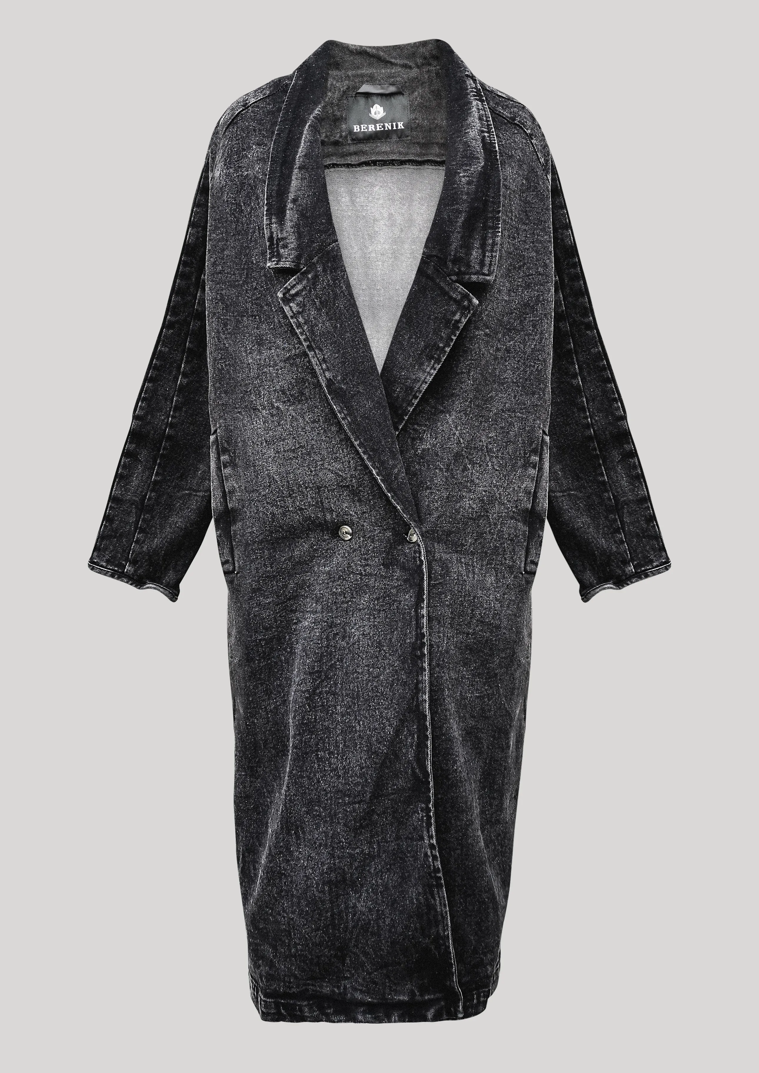 COAT LONG REVERS - DENIM washed black