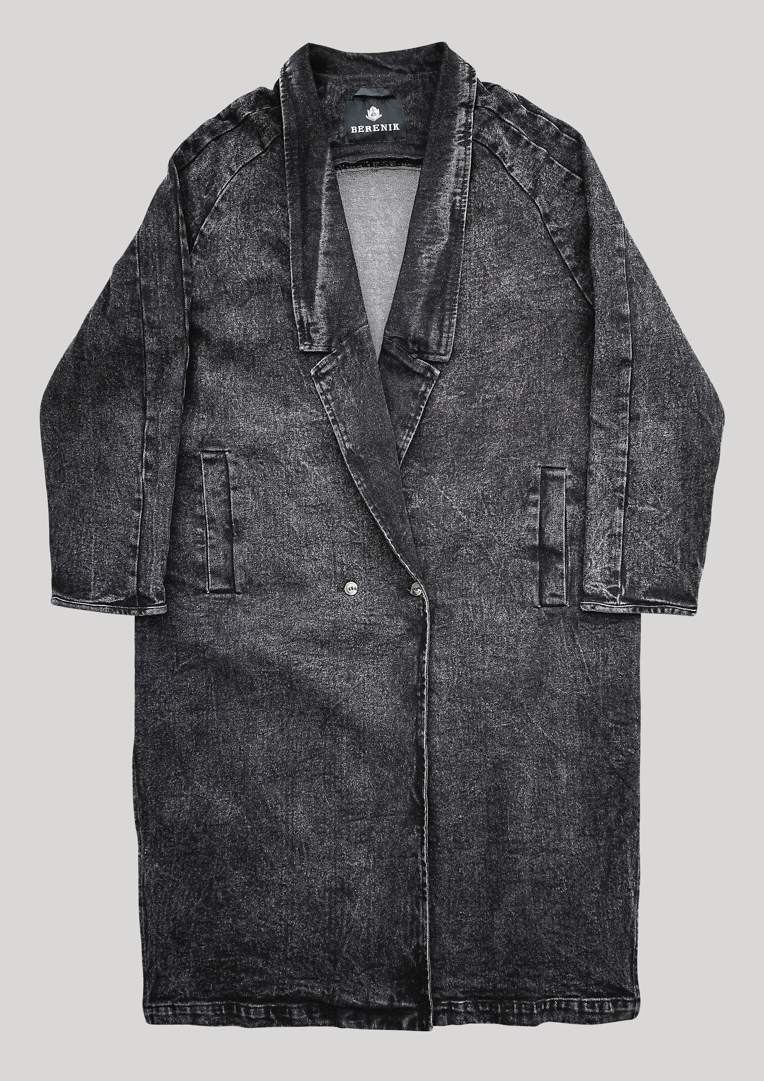 COAT LONG REVERS - DENIM washed black