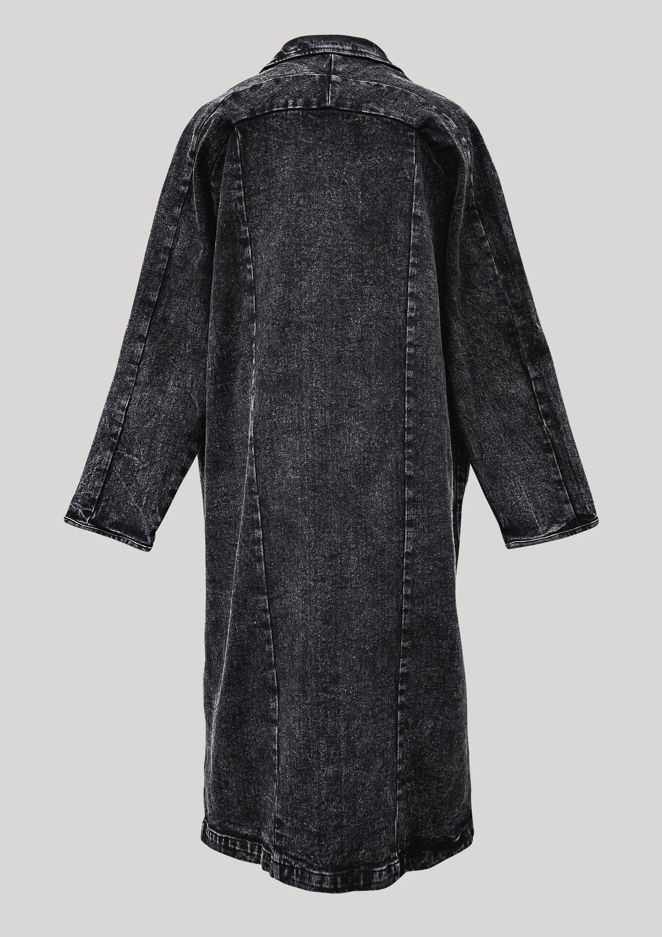 COAT LONG REVERS - DENIM washed black