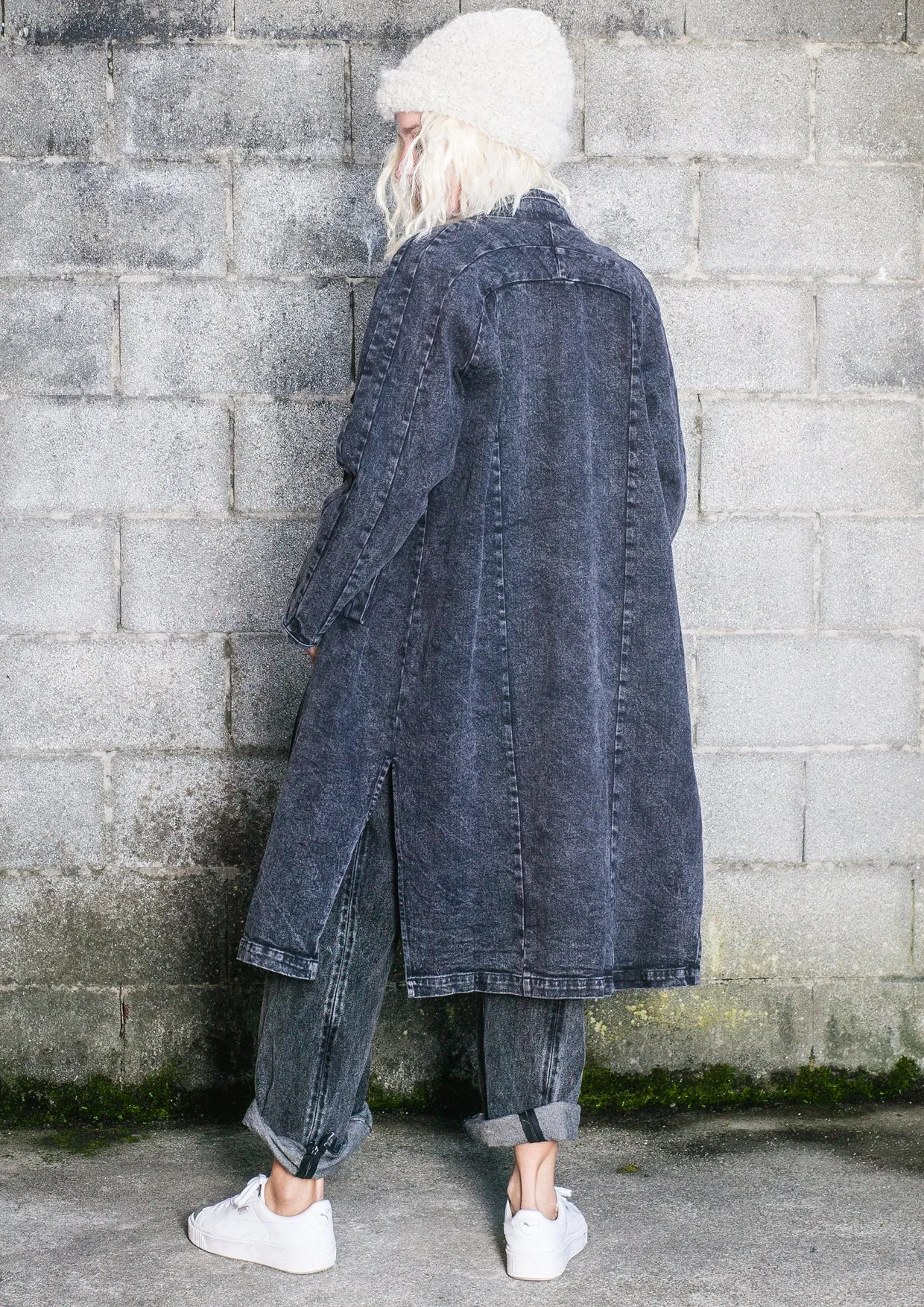 COAT LONG REVERS - DENIM washed black