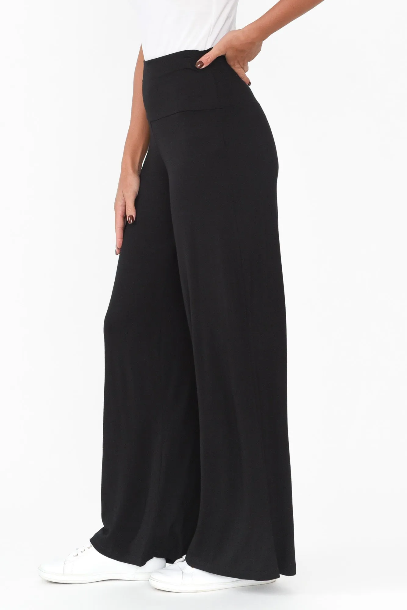 Cory Black Bamboo Wide Leg Pants