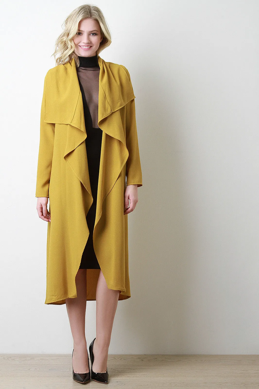 Crepe Draped Belted Trench Jacket