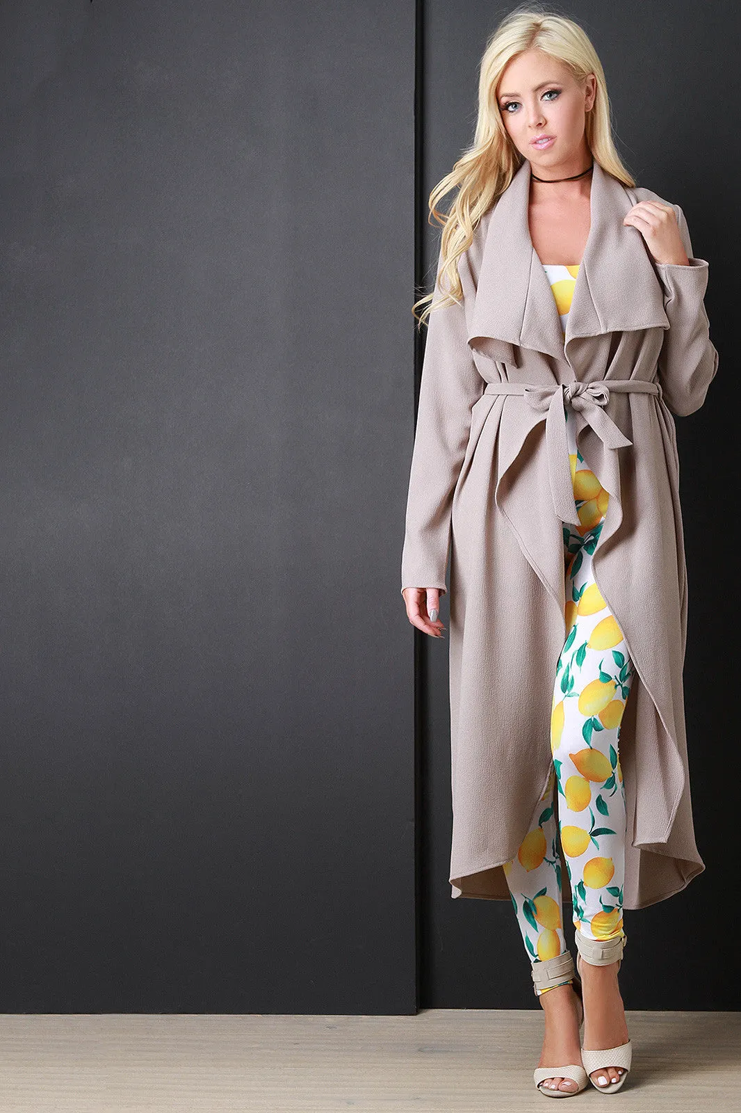 Crepe Draped Belted Trench Jacket