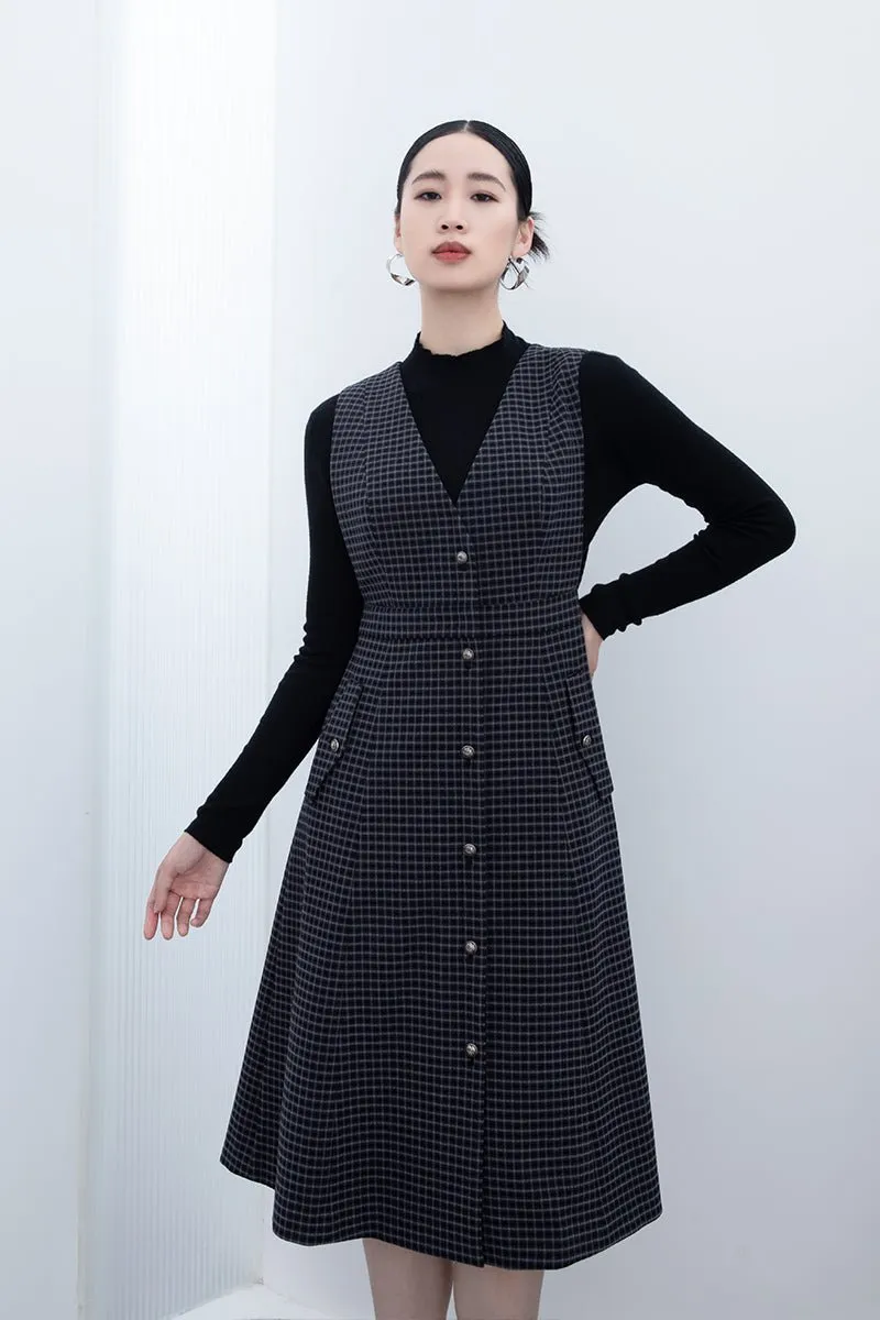 Dark Grey Vest Top Plaid Midi Dress