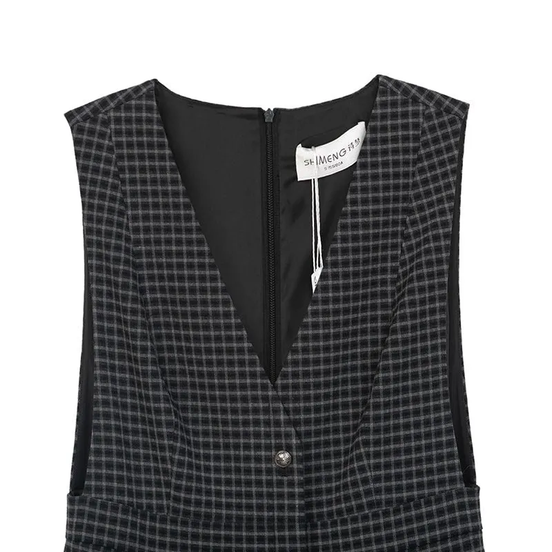 Dark Grey Vest Top Plaid Midi Dress