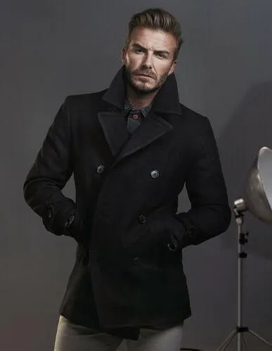 DAVID BECKHAM STYLISH WOOLEN BLACK DOUBLE BREASTED TRENCH PEA COAT JACKET