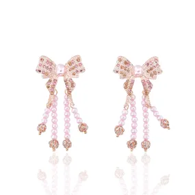 Diamonique Dainty Bow Dangles - Pink