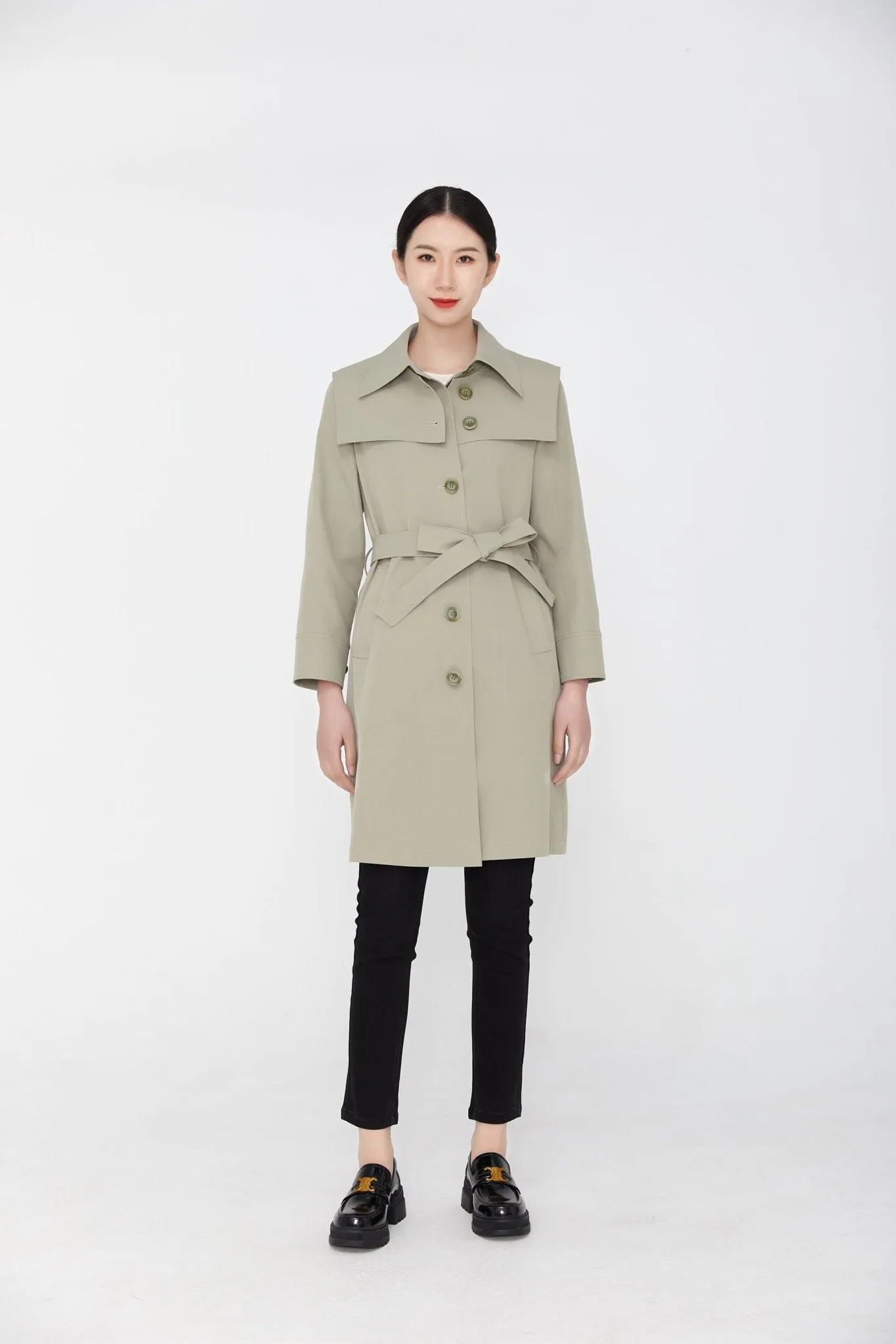 Dolphin Gray Long Belted Trench Coat