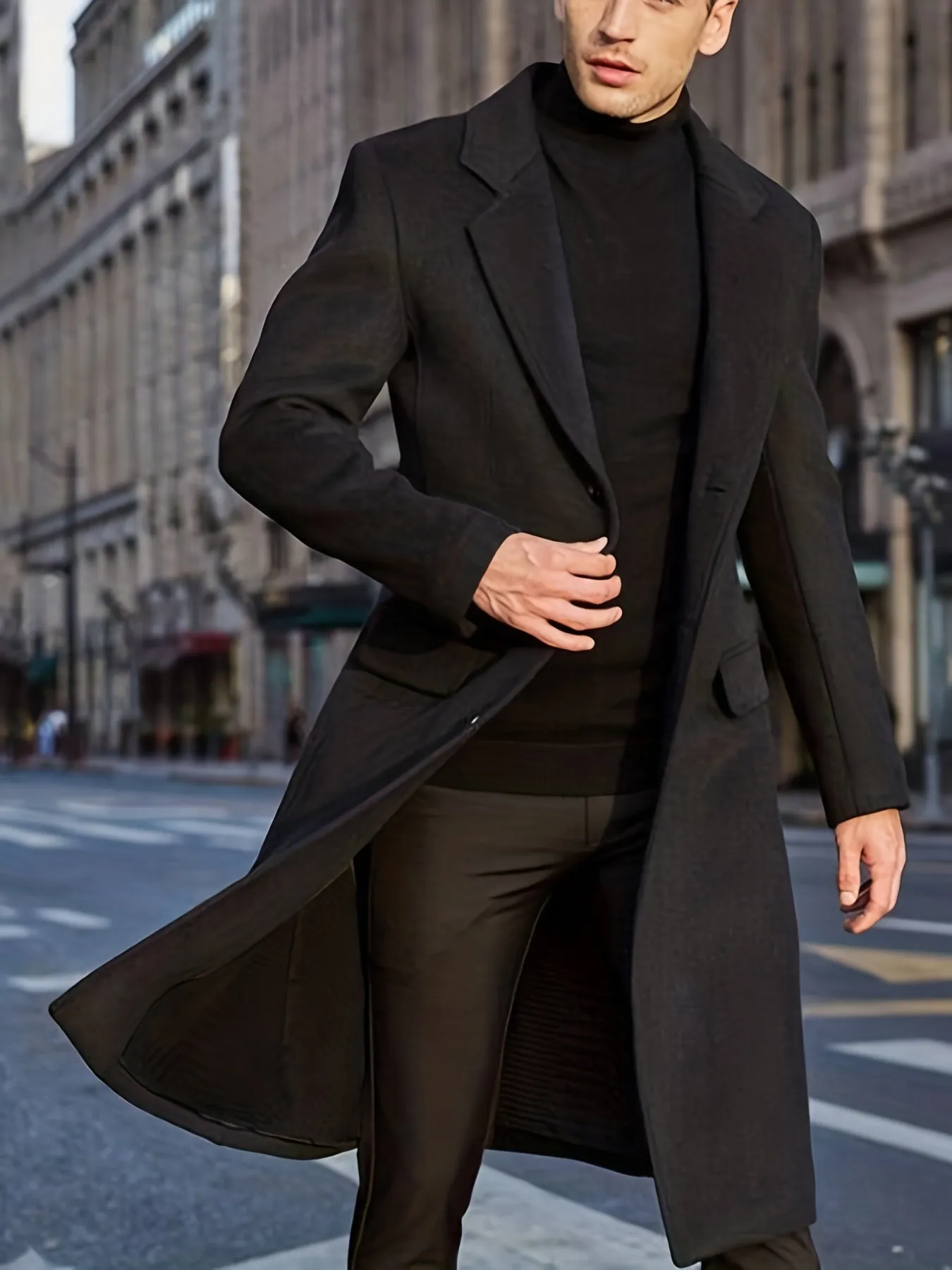 Elegant Retro Trench Coat, Men's Semi-formal Single Breasted Lapel Overcoat For Fall Winter Business