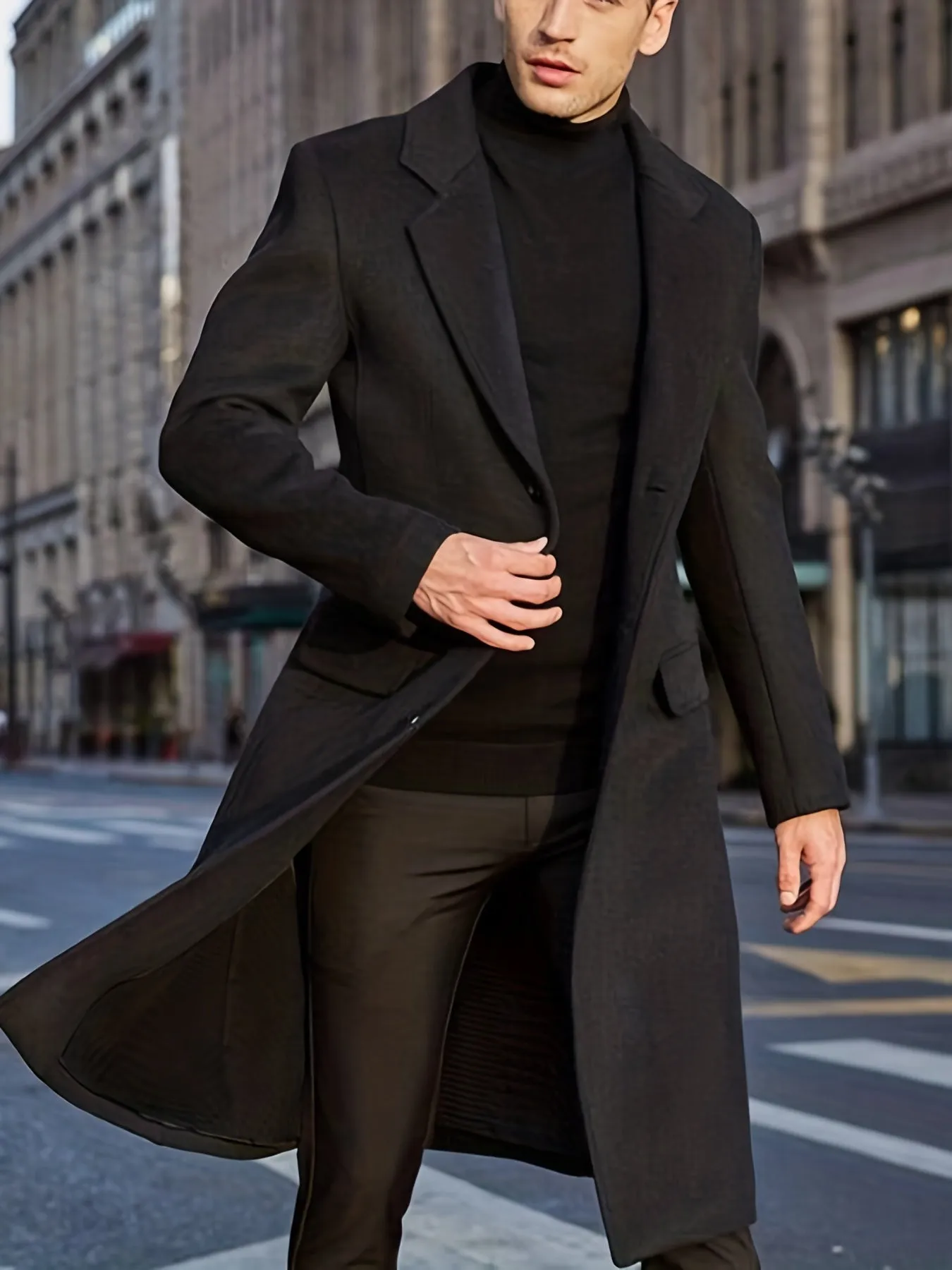 Elegant Retro Trench Coat, Men's Semi-formal Single Breasted Lapel Overcoat For Fall Winter Business