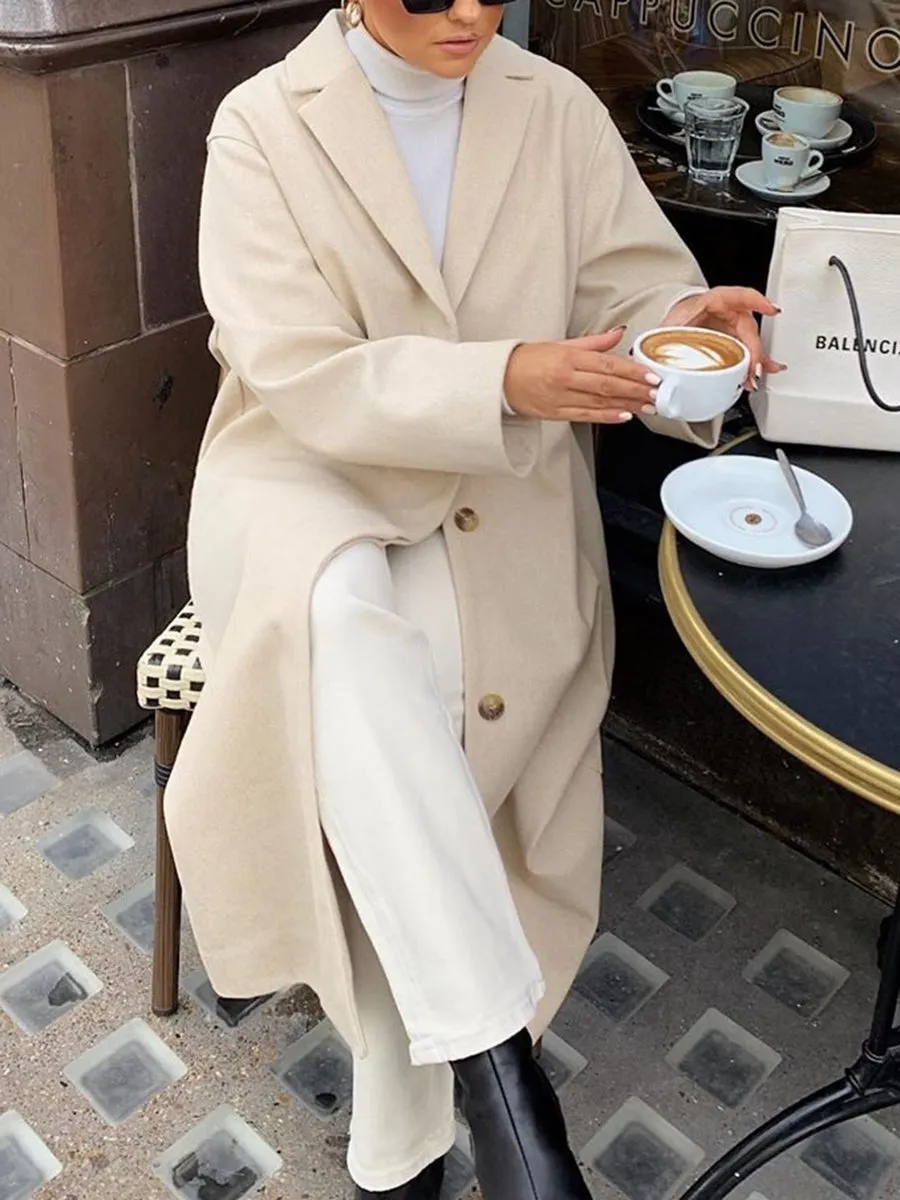 Fashion Casual Long-sleeved Solid Color Lapel Coat