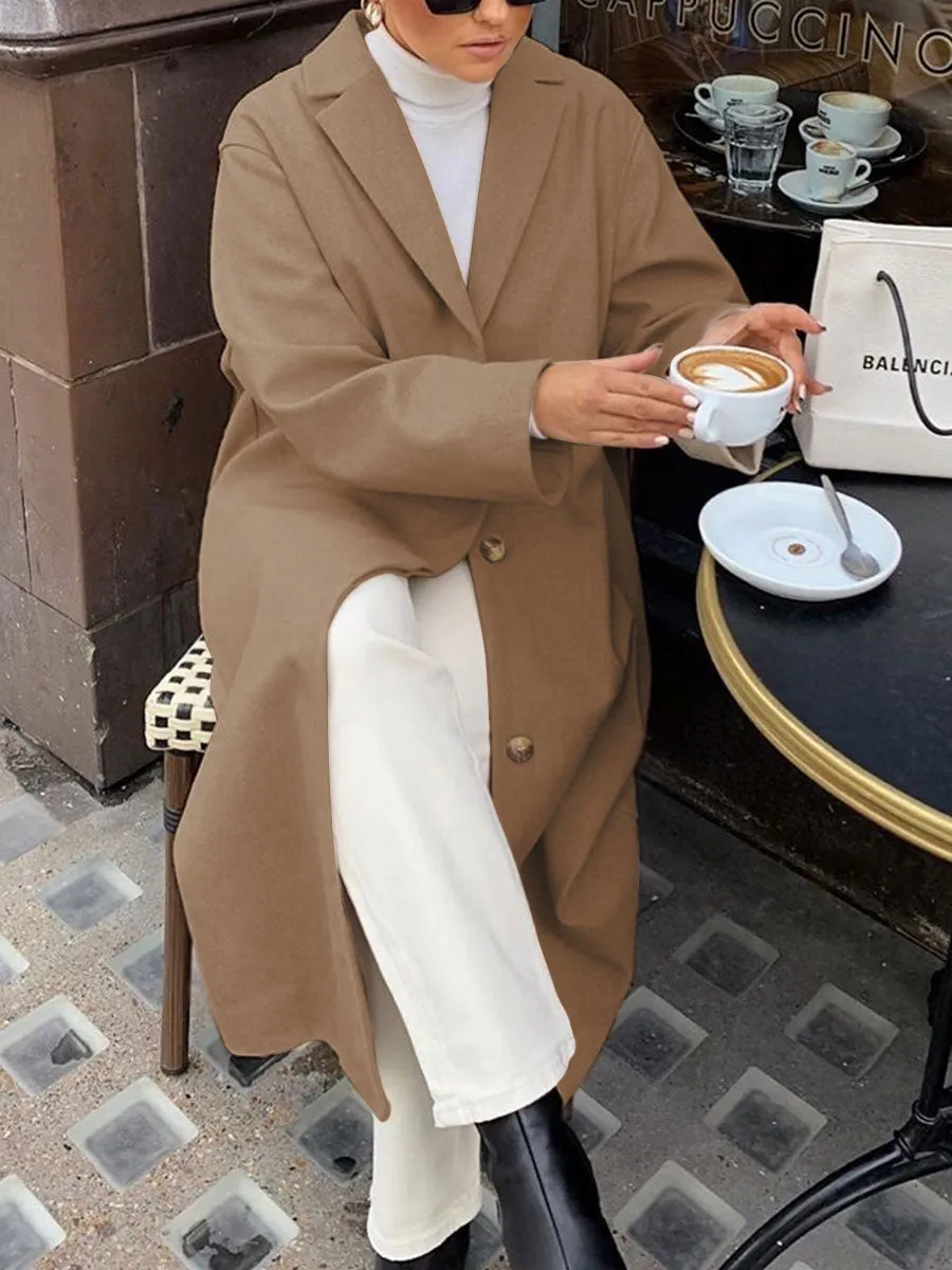 Fashion Casual Long-sleeved Solid Color Lapel Coat