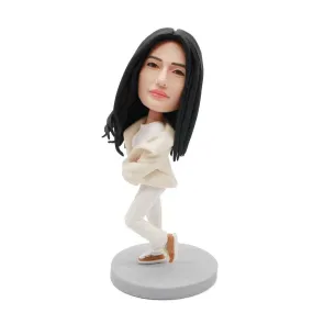 Fashion Female In White Coat And Pants Custom Figure Bobblehead