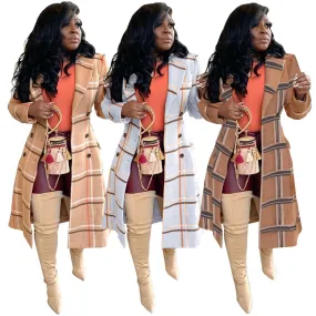 Fashion plaid back hollow trench coat（AY1462）