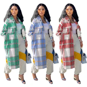 Fashion plaid long shirt coat（AY2505)