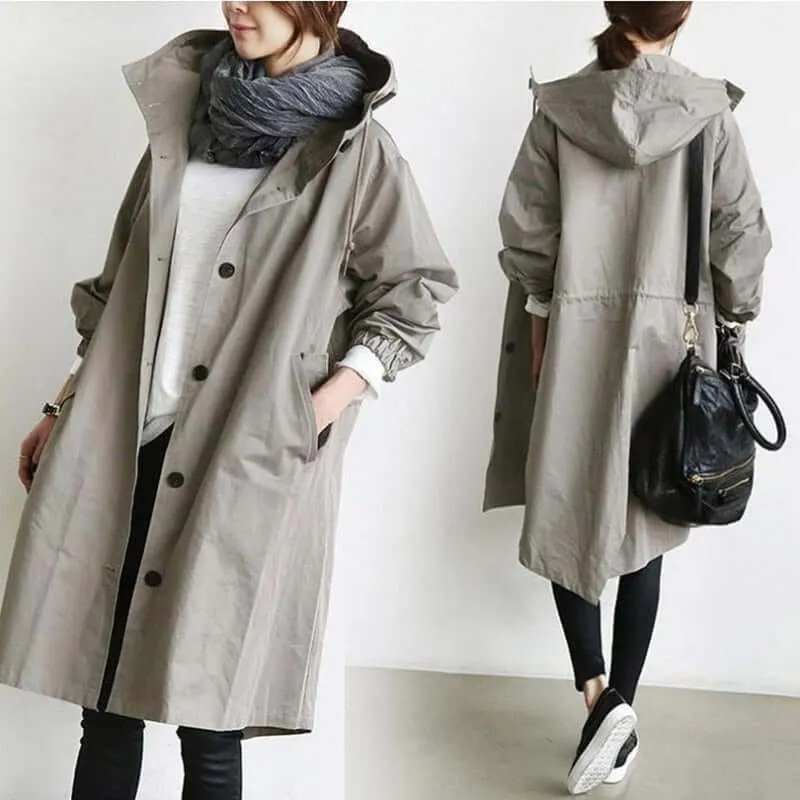 Fashion Womens Long Trench Coats Windproof   Hood