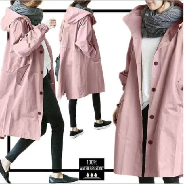 Fashion Womens Long Trench Coats Windproof   Hood