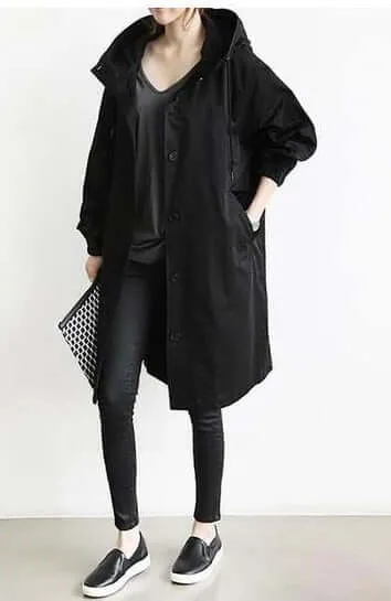 Fashion Womens Long Trench Coats Windproof   Hood