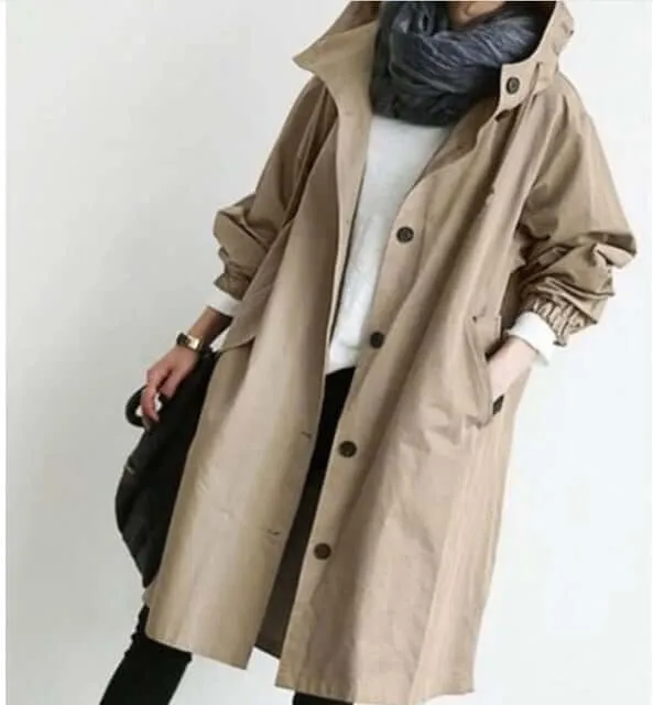 Fashion Womens Long Trench Coats Windproof   Hood