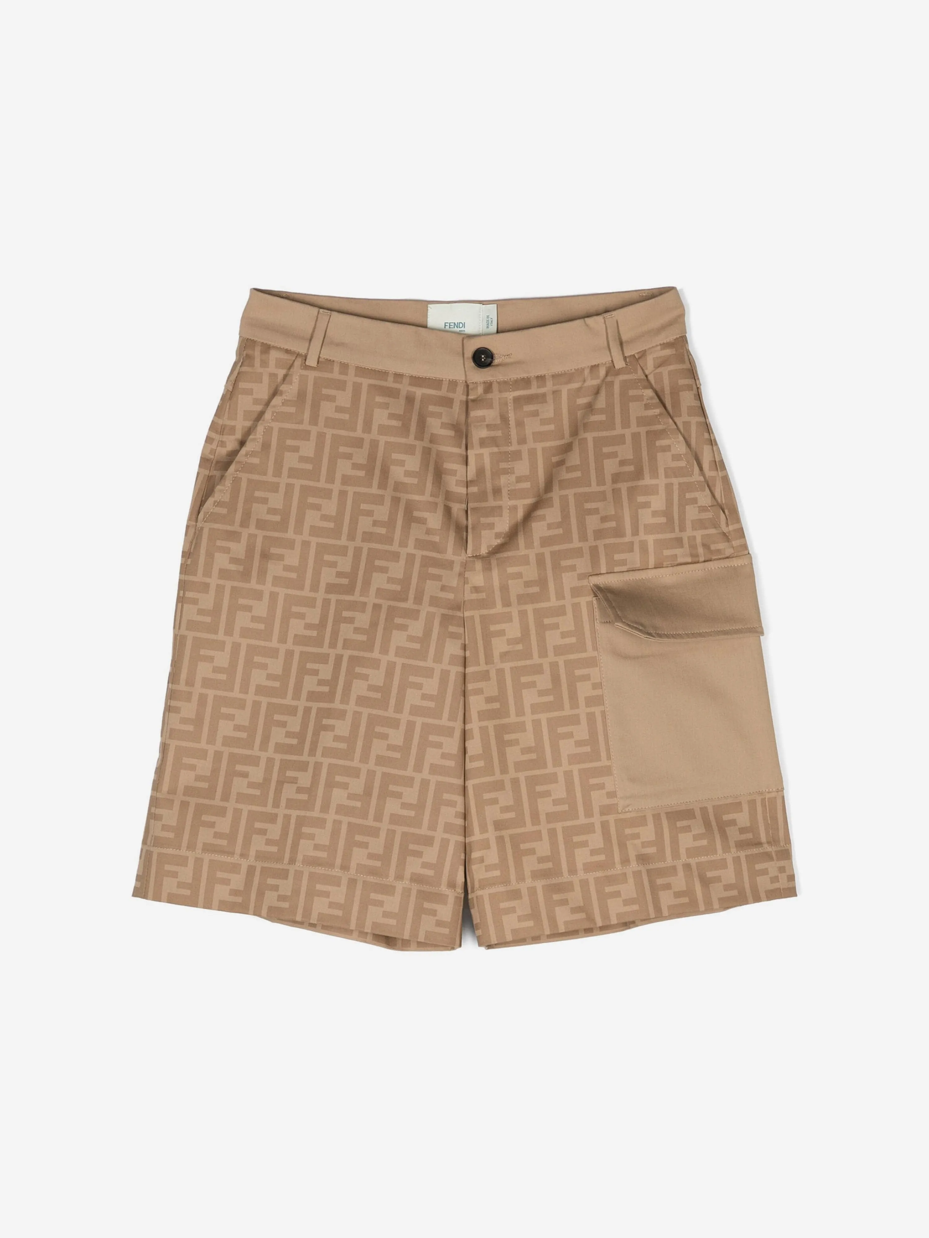 Fendi Boys FF Logo Shorts in Beige