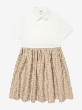 Fendi Girls FF Jacquard Dress in Beige