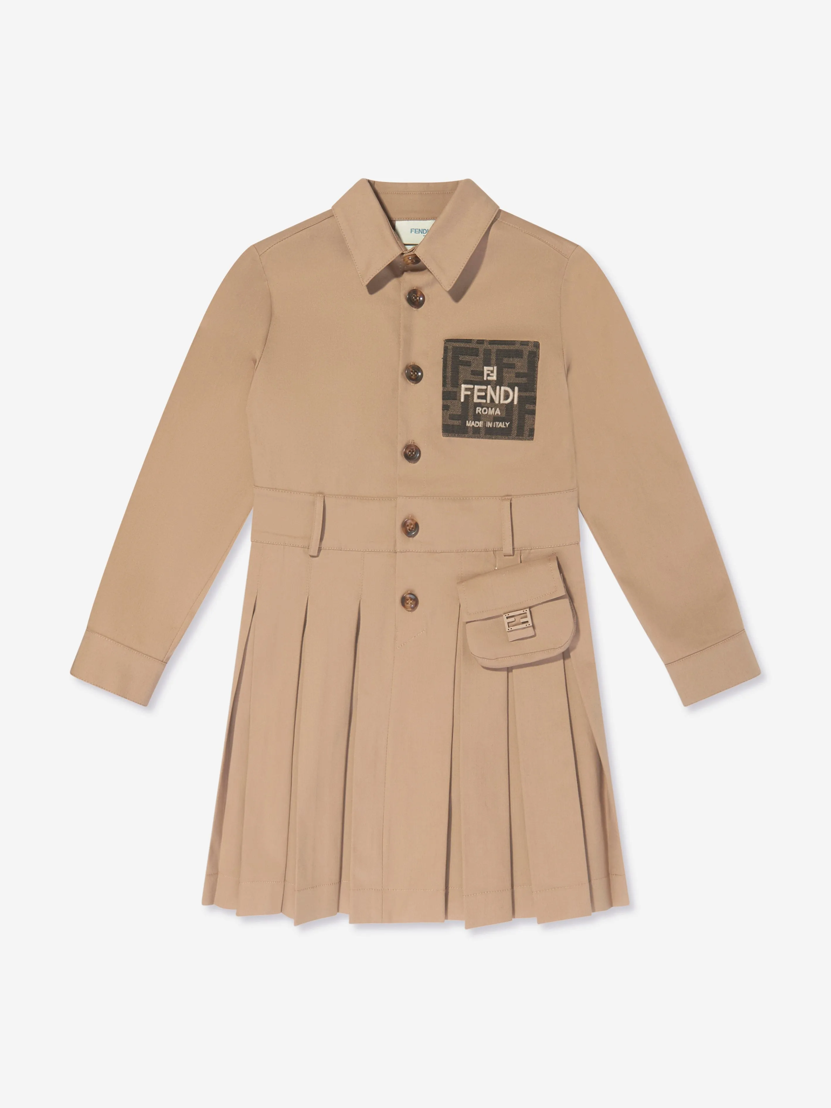 Fendi Girls Logo Trench Dress in Beige