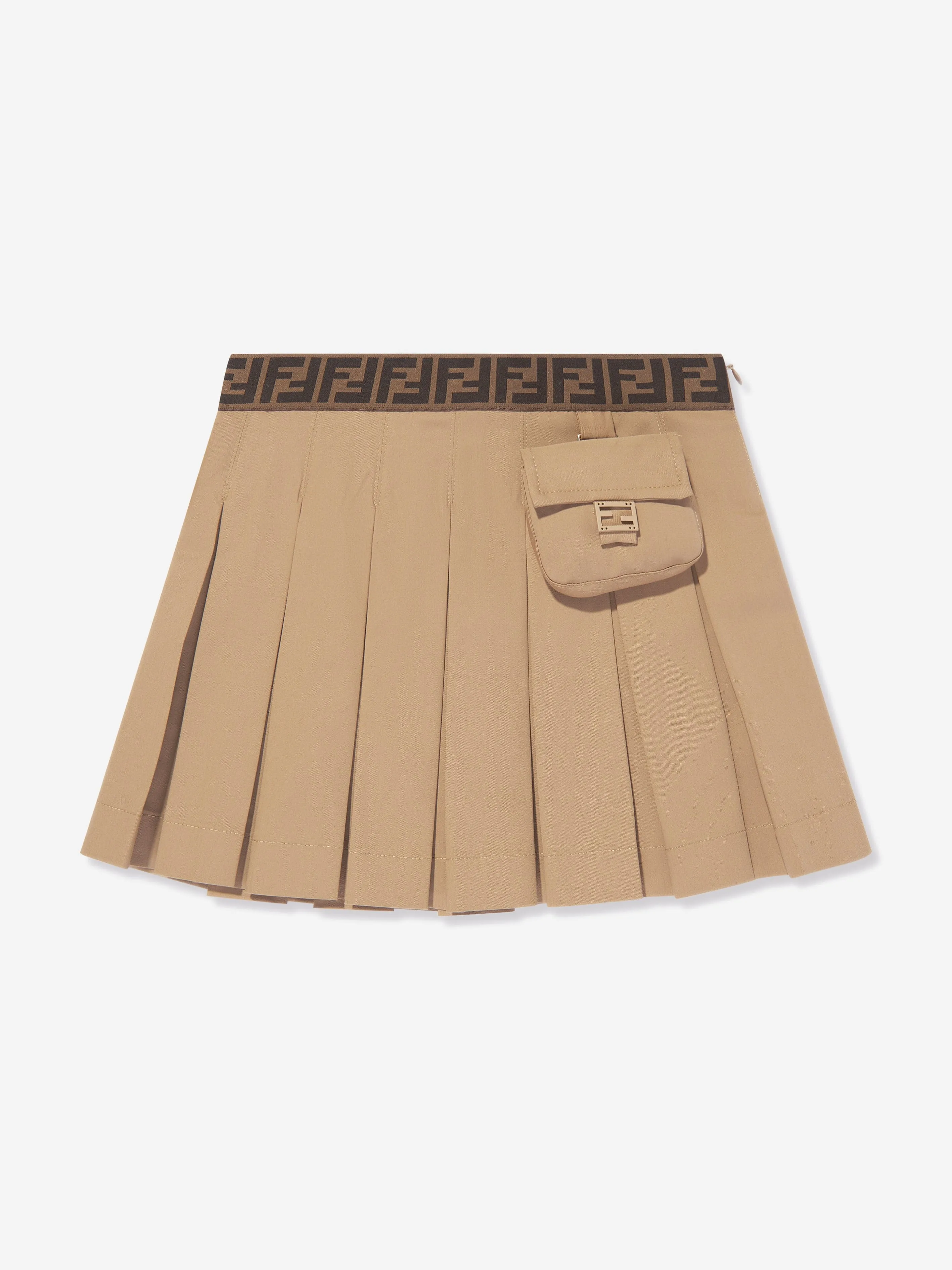 Fendi Girls Pleated Skirt in Beige