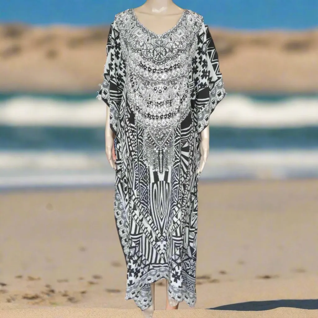 Flora Long Silk Embellished Kaftan by Fashion Spectrum