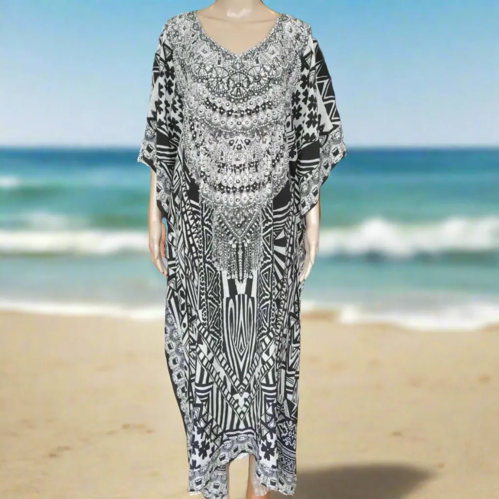 Flora Long Silk Embellished Kaftan by Fashion Spectrum