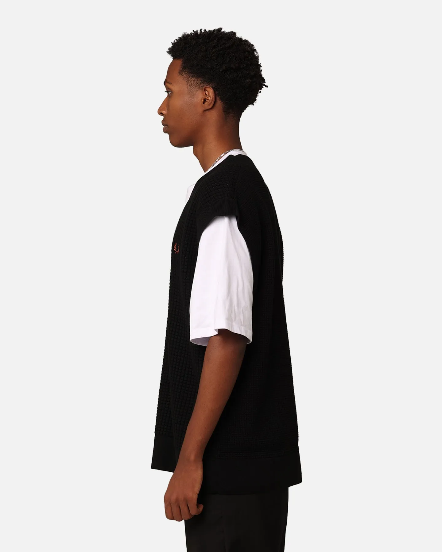 Fred Perry Contrast Texture Knitted Tank Vest Black