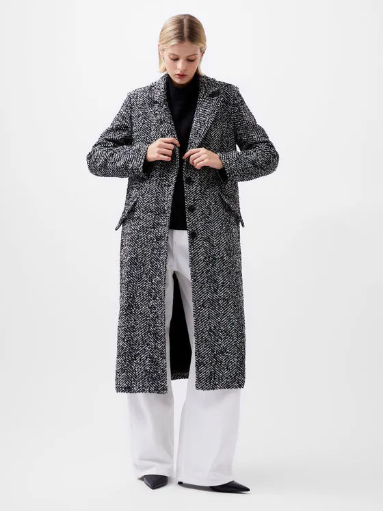 French Connection Chantelle Herringbone Coat - Black and White