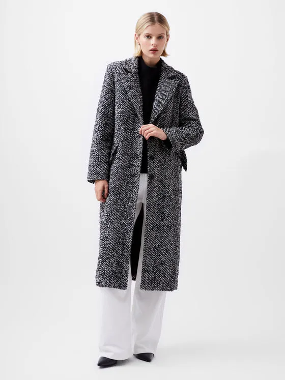 French Connection Chantelle Herringbone Coat - Black and White