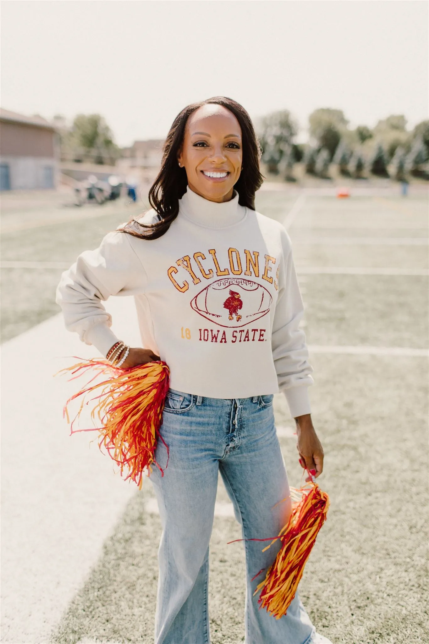 Gameday Social - Cyclones Hand Drawn Football Ivory Mock Neck