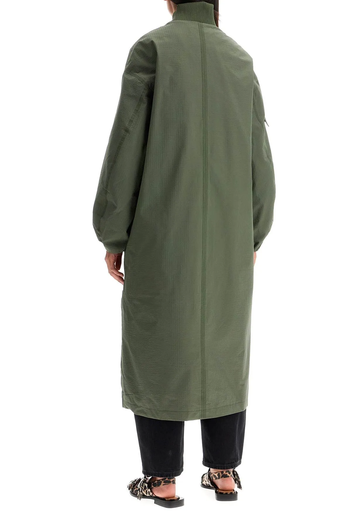 Ganni long tech seersucker trench