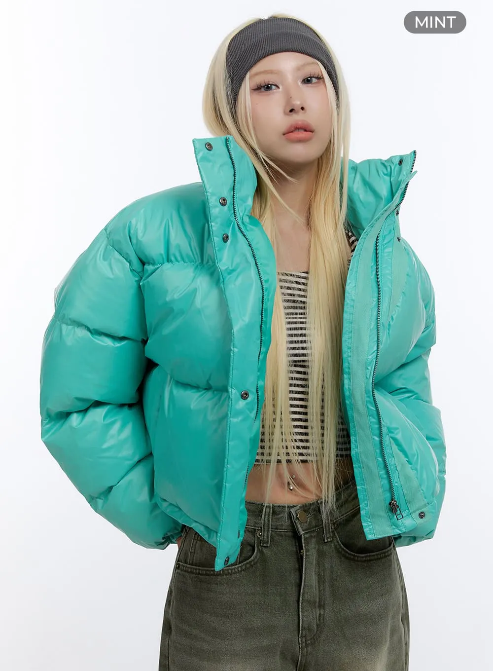 Glossy Crop Puffer Jacket CO419