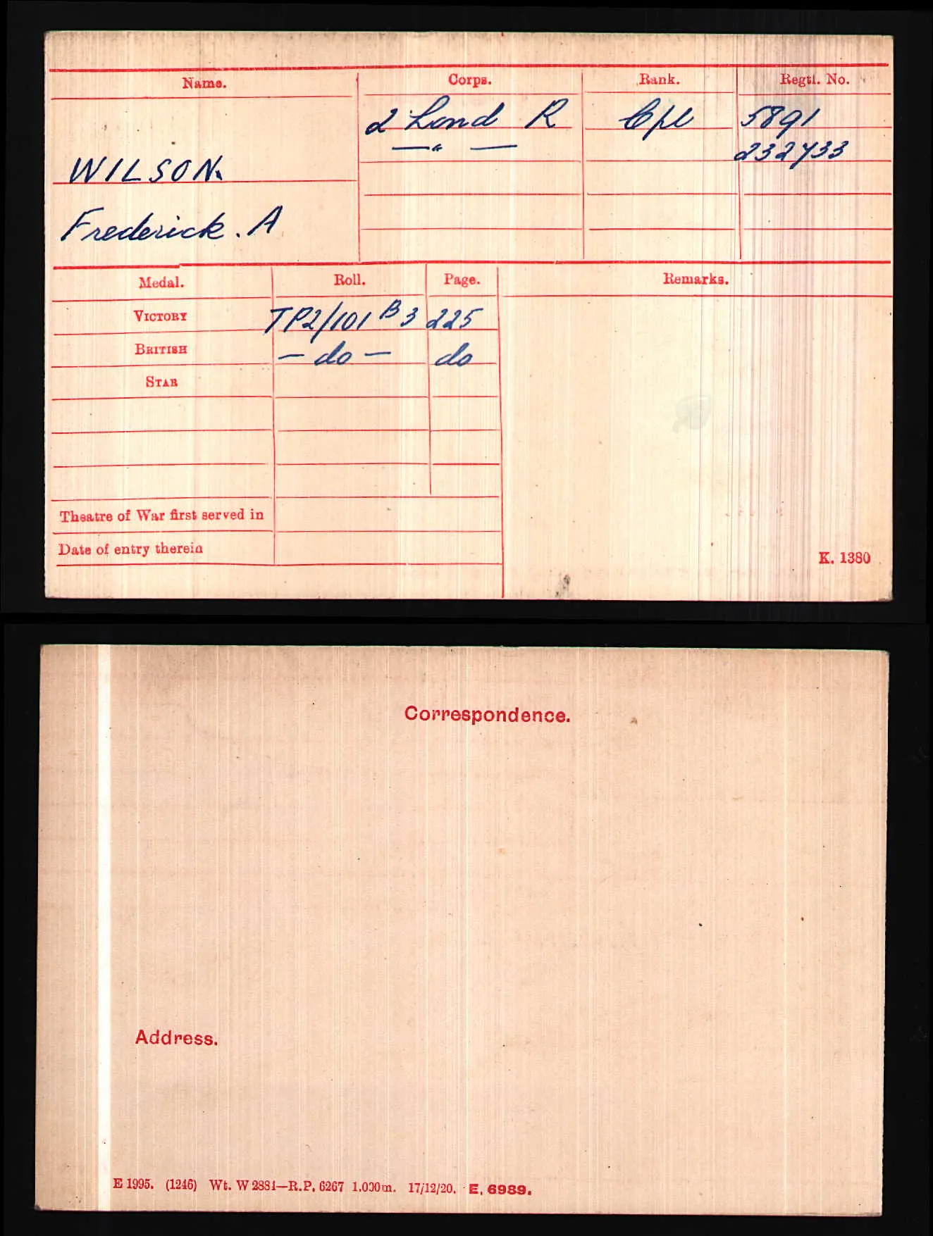 Great War MM Group Bmdr 232733 L/Cpl F.A. Wilson