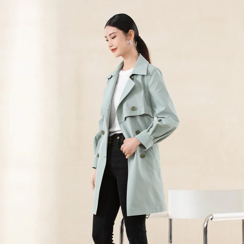 Grey Green Double Breasted Long Trench Coats