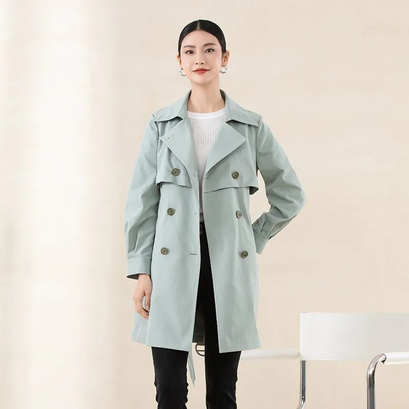 Grey Green Double Breasted Long Trench Coats